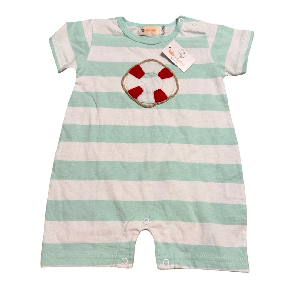 ✨⛵ Baby Luigi Nautical Lifesaver Striped‎ Shortall Romper 12M NWT ⛵✨